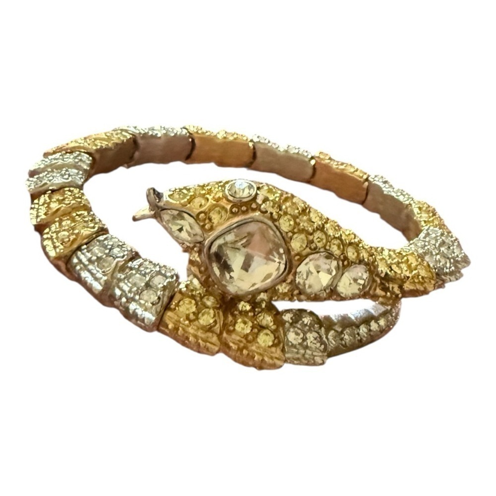 KJL (Kenneth Jay Lane) Dual-Tone Gold & Silver Crystal Snake Hinged Bangle - Picture 2 of 5